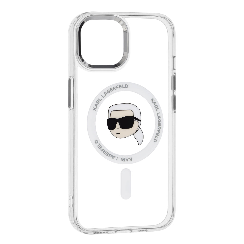 Ovitek MagSafe za Apple iPhone 15, Karl Lagerfeld, IML Metal Karl's Head, Bela