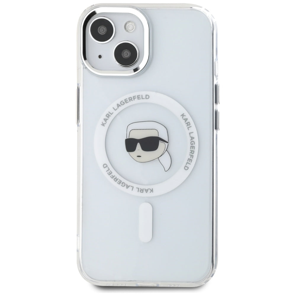 Ovitek MagSafe za Apple iPhone 15, Karl Lagerfeld, IML Metal Karl's Head, Bela