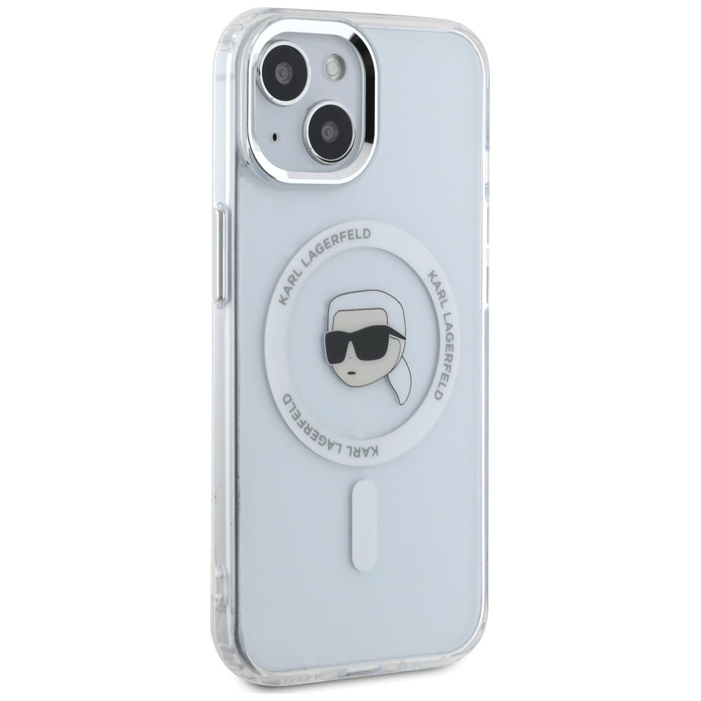 Ovitek MagSafe za Apple iPhone 15, Karl Lagerfeld, IML Metal Karl's Head, Bela