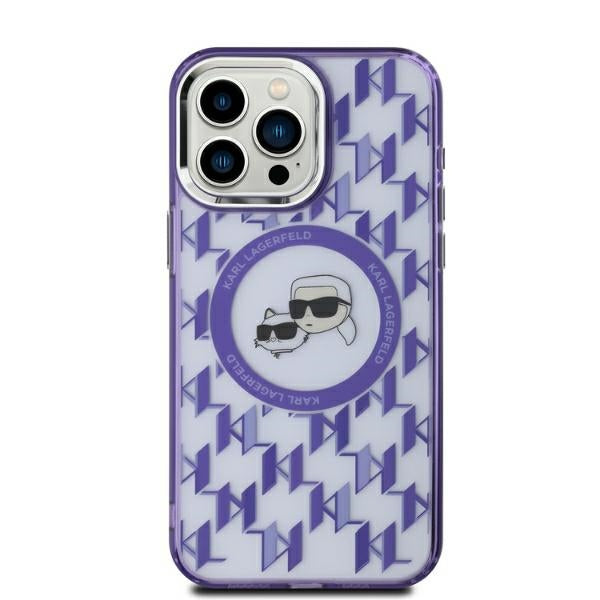 Ovitek MagSafe za Apple iPhone 15, Karl Lagerfeld, IML Monogram Karl & Choupette's Heads, Vijolična