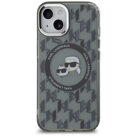 Ovitek MagSafe za Apple iPhone 15, Karl Lagerfeld, IML Monogram Karl & Choupette's Heads, Črn