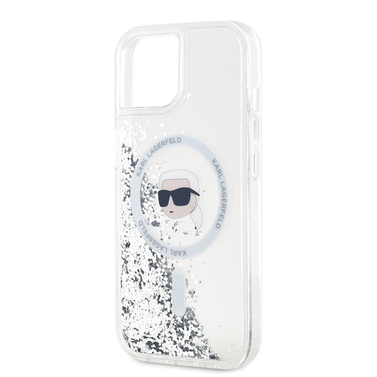 Ovitek MagSafe za Apple iPhone 15, Karl Lagerfeld, Liquid Glitter Karl's Head, Prozoren
