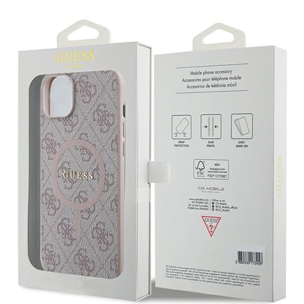 MagSafe ovitek za Apple iPhone 15 Plus, Guess, 4G Collection, Roza