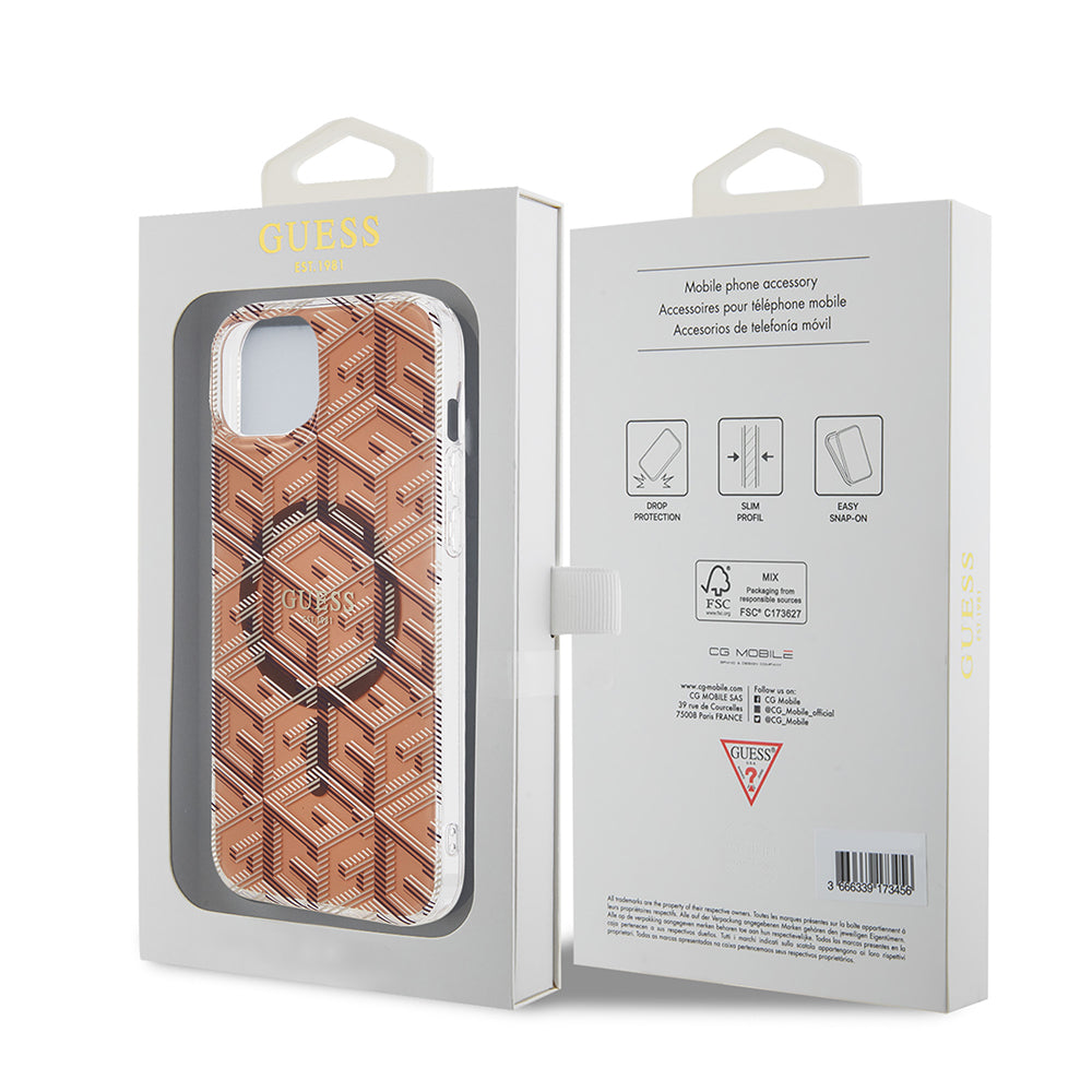 Ovitek MagSafe za Apple iPhone 15 Plus, Guess, IML Gcube, Rjava