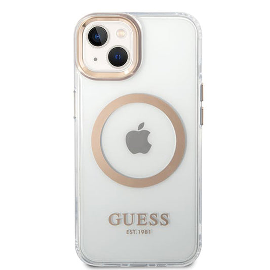 Ovitek MagSafe za Apple iPhone 15 Plus, Guess, Metal Outline, Zlat