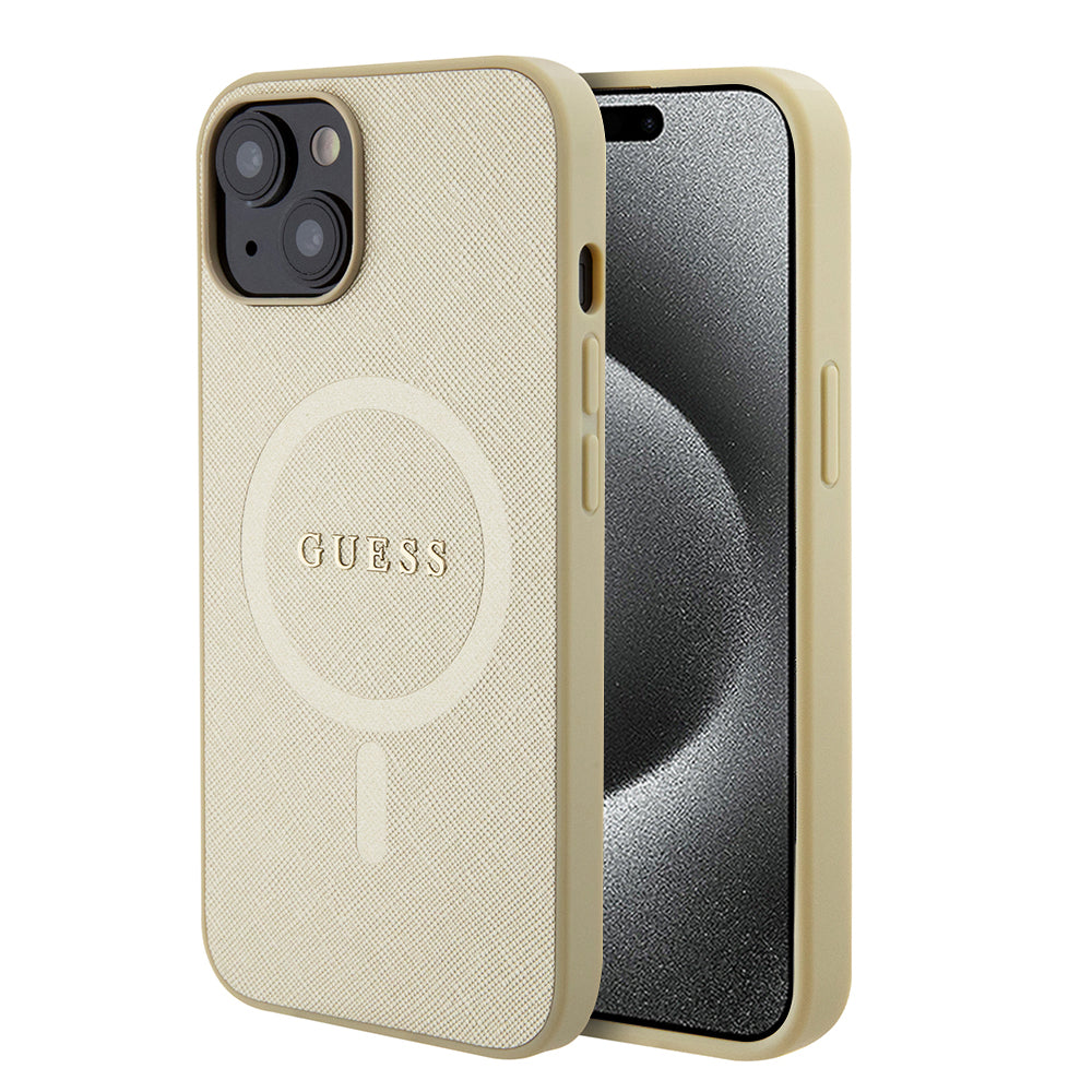 Ovitek MagSafe za Apple iPhone 15 Plus, Guess, Saffiano, Zlat
