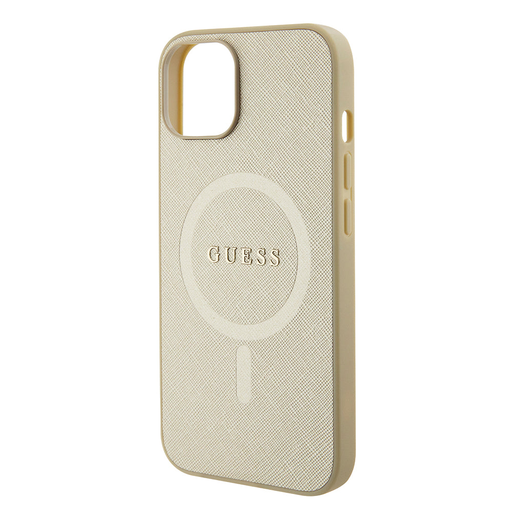 Ovitek MagSafe za Apple iPhone 15 Plus, Guess, Saffiano, Zlat