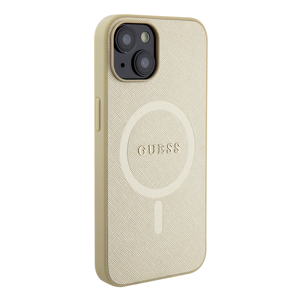 Ovitek MagSafe za Apple iPhone 15 Plus, Guess, Saffiano, Zlat