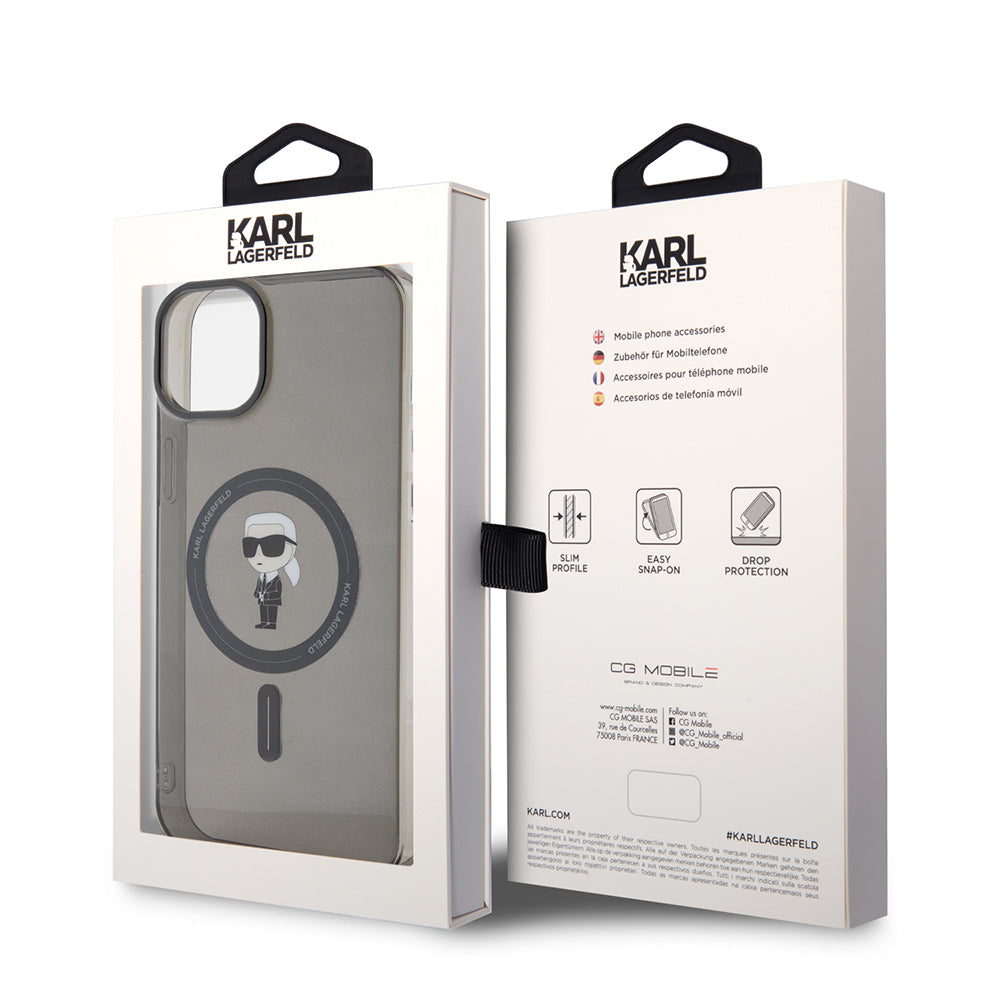 Ovitek MagSafe za Apple iPhone 15 Plus, Karl Lagerfeld, IML Ikonik Karl, Črn
