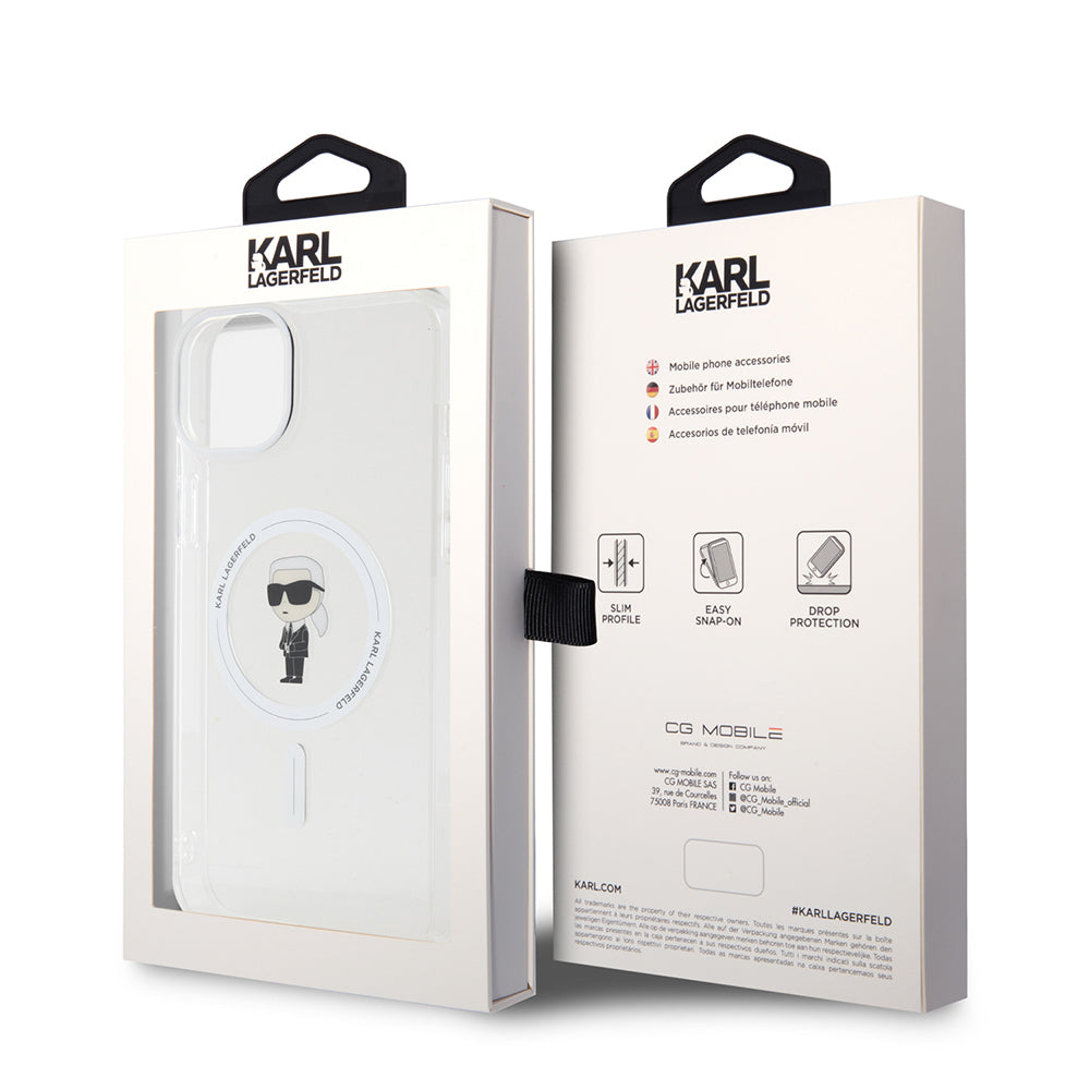 Ovitek MagSafe za Apple iPhone 15 Plus, Karl Lagerfeld, IML Ikonik Karl, Prozoren