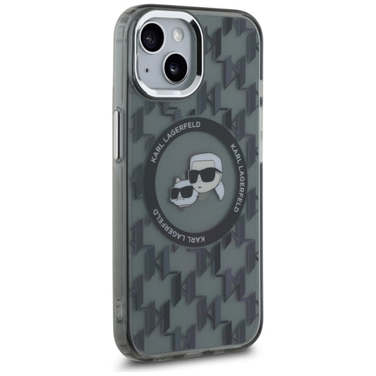 Ovitek MagSafe za Apple iPhone 15 Plus, Karl Lagerfeld, IML Monogram Karl & Choupette's Heads, Črna