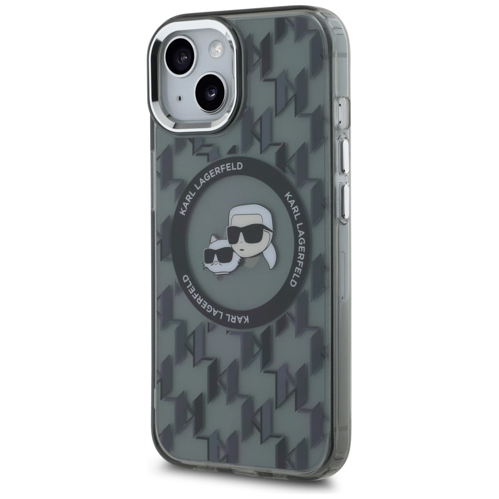 Ovitek MagSafe za Apple iPhone 15 Plus, Karl Lagerfeld, IML Monogram Karl & Choupette's Heads, Črna