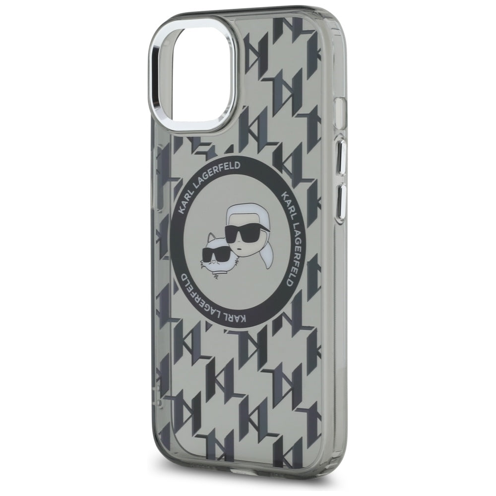 Ovitek MagSafe za Apple iPhone 15 Plus, Karl Lagerfeld, IML Monogram Karl & Choupette's Heads, Črna