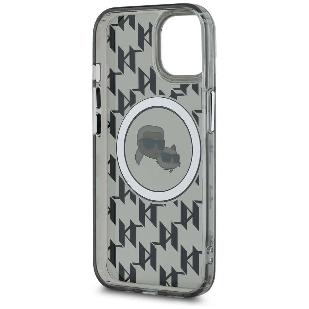 Ovitek MagSafe za Apple iPhone 15 Plus, Karl Lagerfeld, IML Monogram Karl & Choupette's Heads, Črna