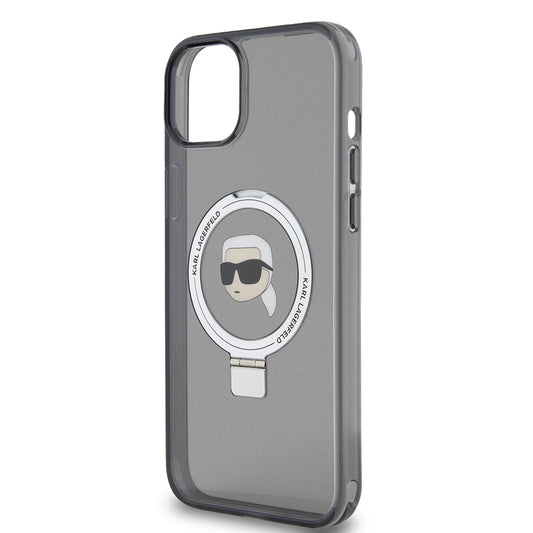 Ovitek MagSafe za Apple iPhone 15 Plus, Karl Lagerfeld, Ring Stand Karl's Head, črn
