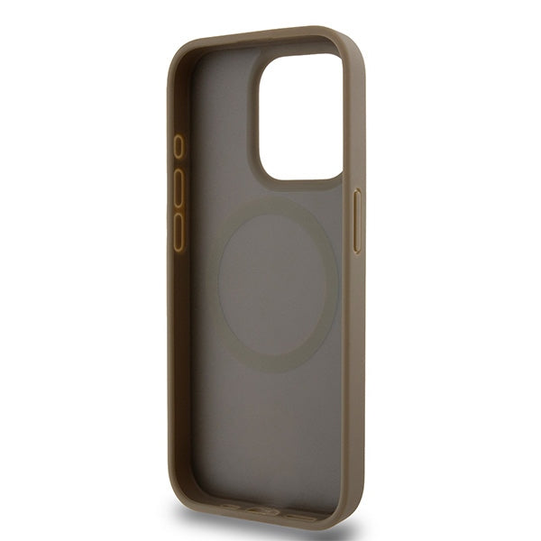 Ovitek MagSafe za Apple iPhone 15 Pro, DKNY, Monogram vzorec kovinskega logotipa, rjava
