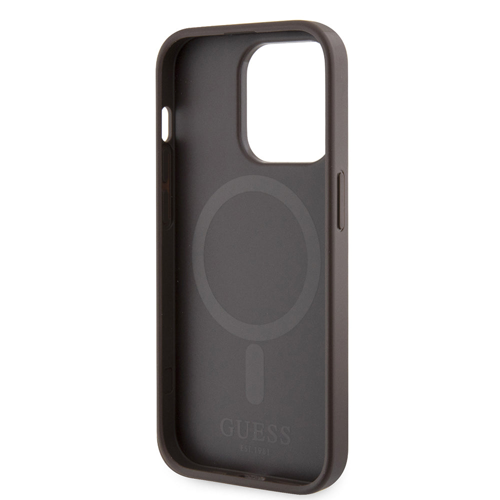 Ovitek MagSafe za Apple iPhone 15 Pro, Guess, 4G Printed Stripes, rjava