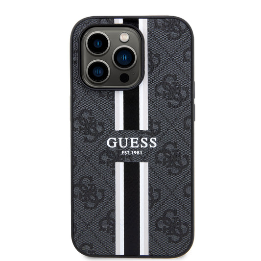 MagSafe ovitek za Apple iPhone 15 Pro, Guess, 4G Printed Stripes, črn