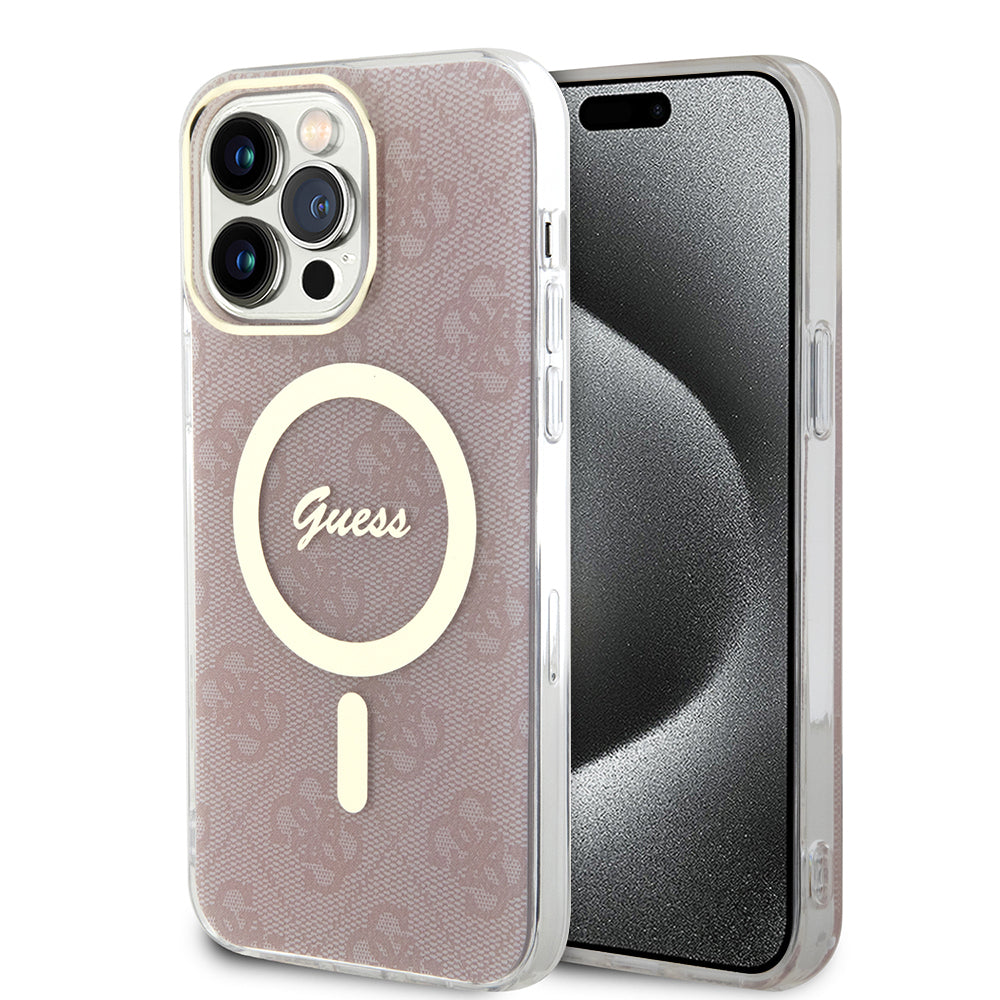 Ovitek MagSafe za Apple iPhone 15 Pro, Guess, IML 4G, Roza