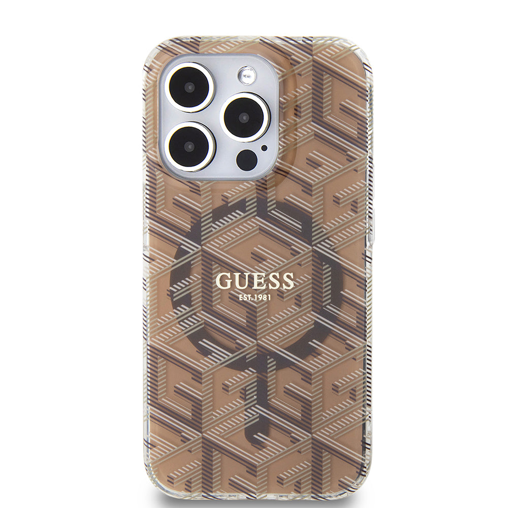 Ovitek MagSafe za Apple iPhone 15 Pro, Guess, IML Gcube, Rjava