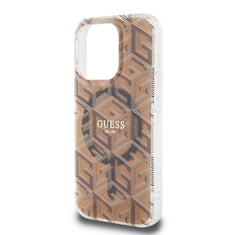 Ovitek MagSafe za Apple iPhone 15 Pro, Guess, IML Gcube, Rjava