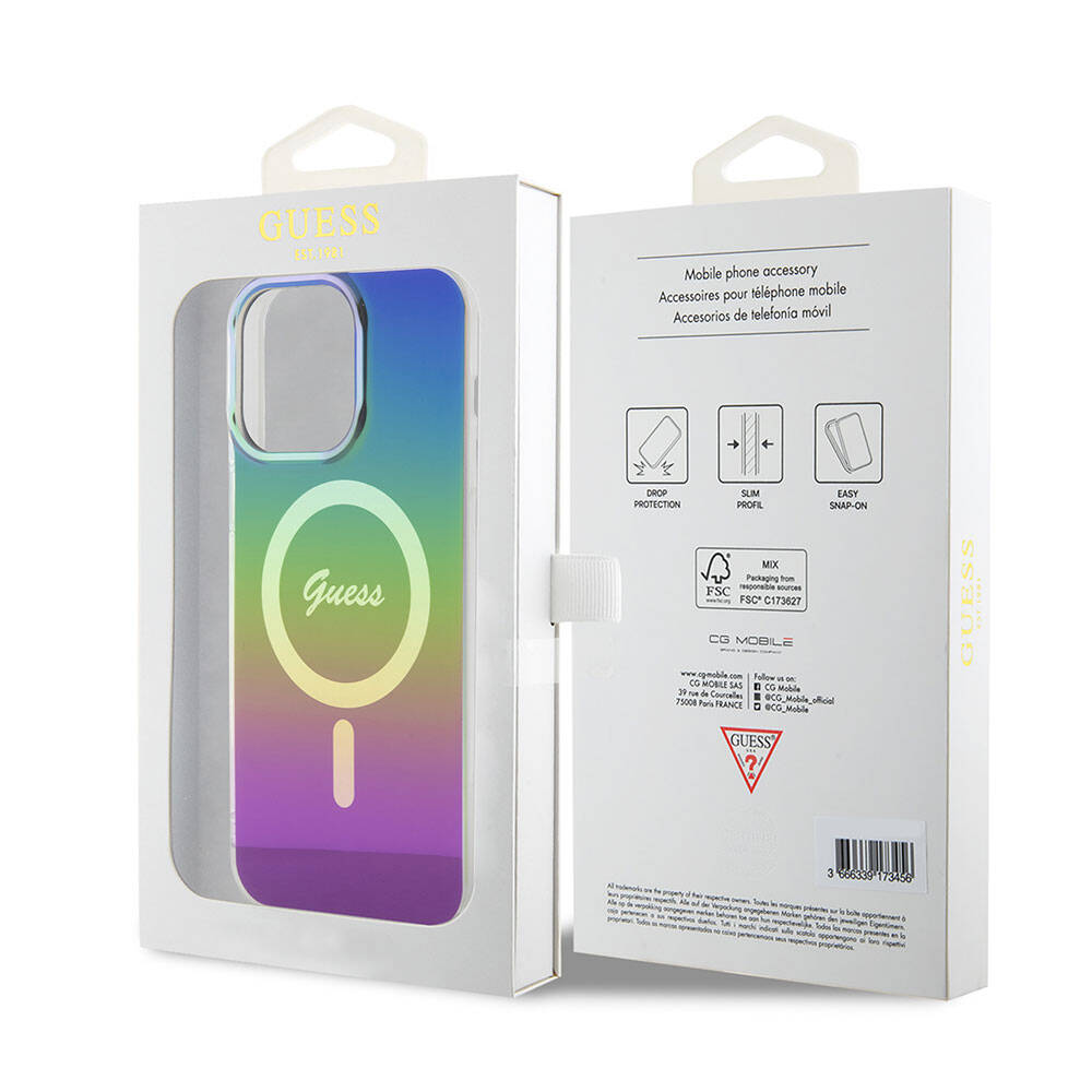 Ovitek MagSafe za Apple iPhone 15 Pro, Guess, IML Iridescent, Večbarven