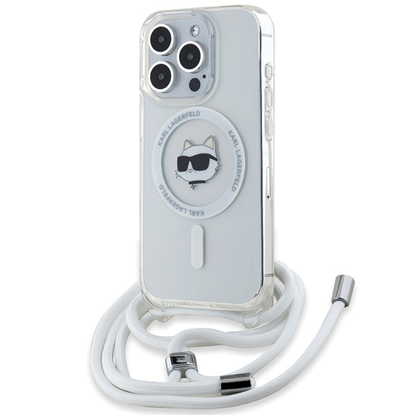 Ovitek MagSafe za Apple iPhone 15 Pro, Karl Lagerfeld, IML Crossbody Choupette's Head with Strap, Prozoren