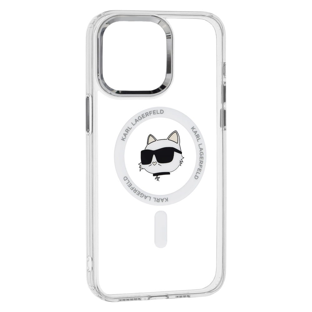 Ovitek MagSafe za Apple iPhone 15 Pro, Karl Lagerfeld, IML Metal Choupette's Head, Bela