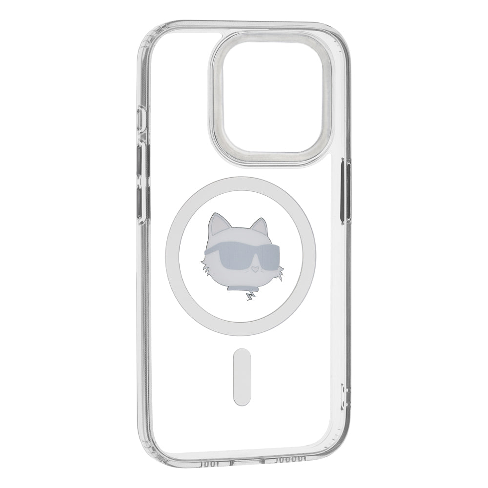 Ovitek MagSafe za Apple iPhone 15 Pro, Karl Lagerfeld, IML Metal Choupette's Head, Bela