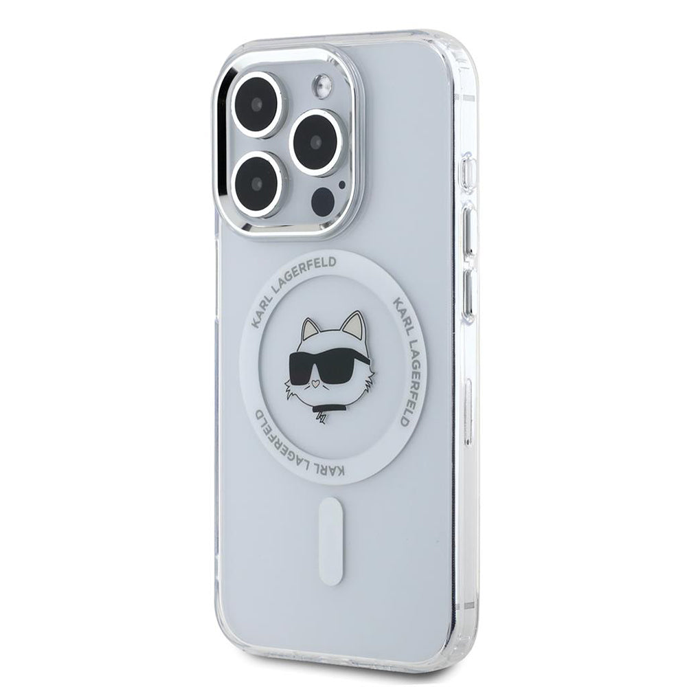 Ovitek MagSafe za Apple iPhone 15 Pro, Karl Lagerfeld, IML Metal Choupette's Head, Bela