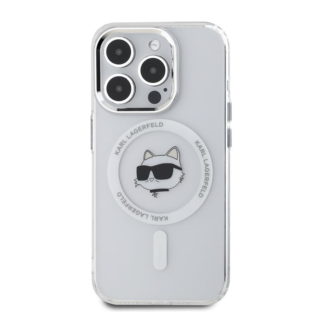 Ovitek MagSafe za Apple iPhone 15 Pro, Karl Lagerfeld, IML Metal Choupette's Head, Bela