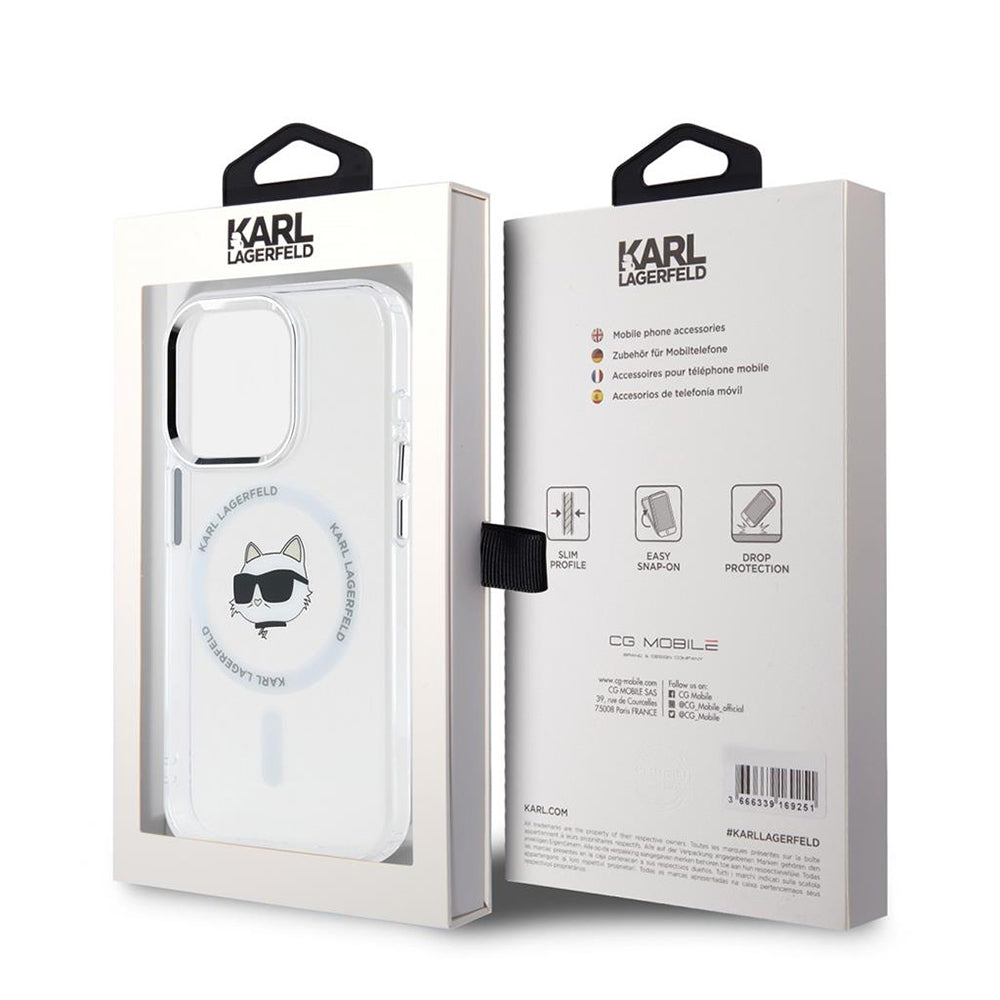 Ovitek MagSafe za Apple iPhone 15 Pro, Karl Lagerfeld, IML Metal Choupette's Head, Bela