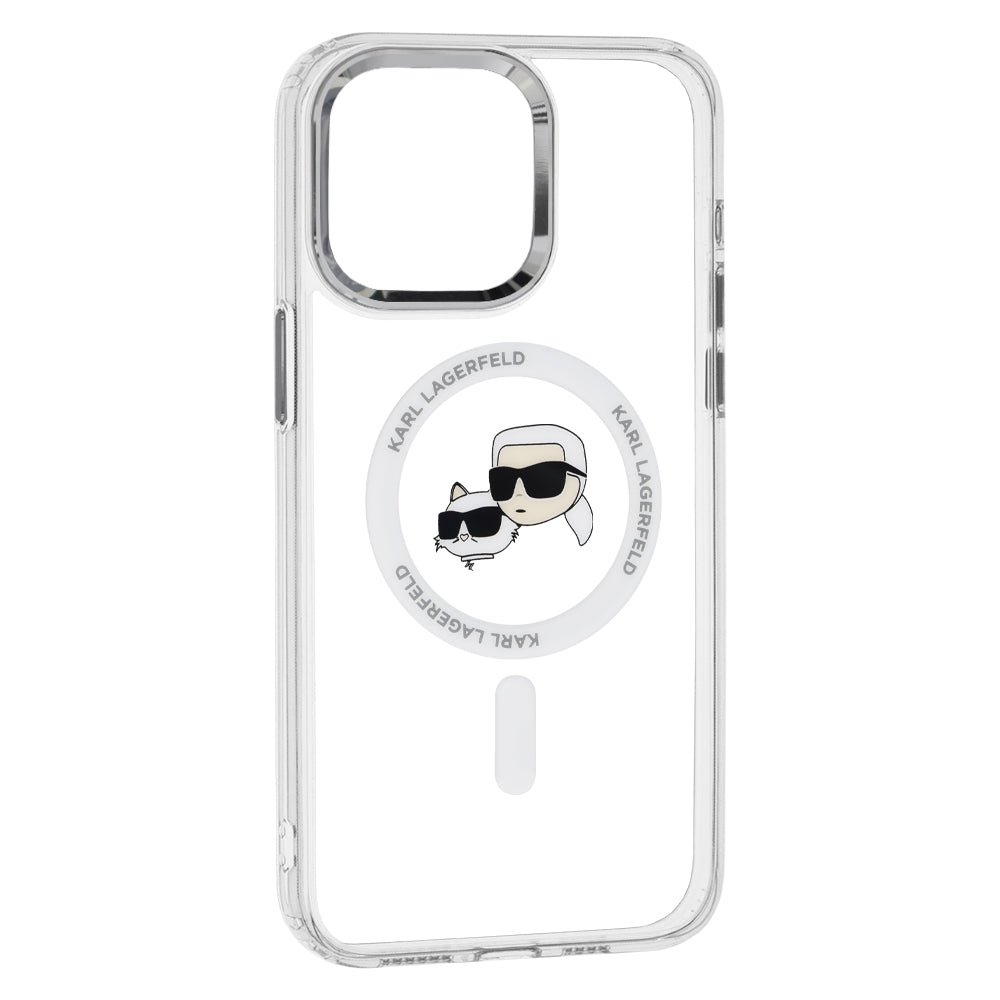 Ovitek MagSafe za Apple iPhone 15 Pro, Karl Lagerfeld, IML Metal Karl & Choupette's Heads, Bela