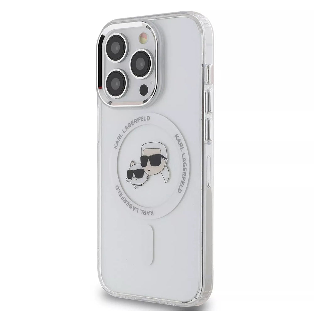 Ovitek MagSafe za Apple iPhone 15 Pro, Karl Lagerfeld, IML Metal Karl & Choupette's Heads, Bela