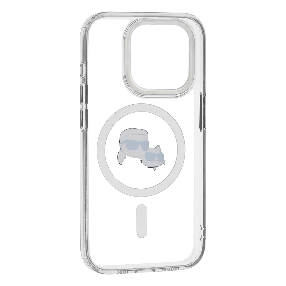 Ovitek MagSafe za Apple iPhone 15 Pro, Karl Lagerfeld, IML Metal Karl & Choupette's Heads, Bela