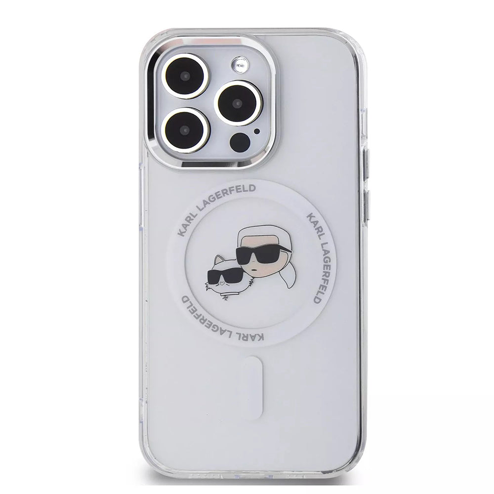 Ovitek MagSafe za Apple iPhone 15 Pro, Karl Lagerfeld, IML Metal Karl & Choupette's Heads, Bela