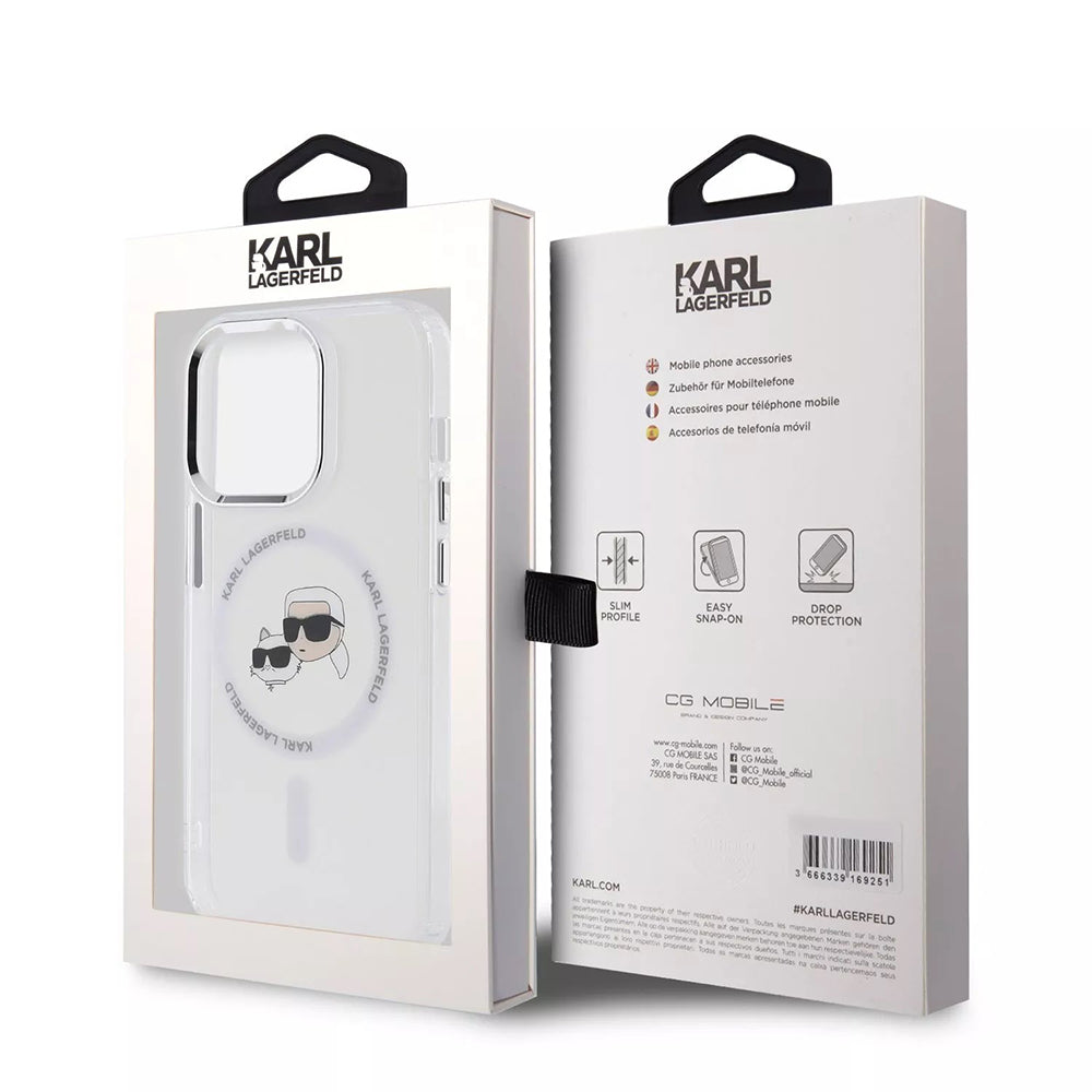 Ovitek MagSafe za Apple iPhone 15 Pro, Karl Lagerfeld, IML Metal Karl & Choupette's Heads, Bela