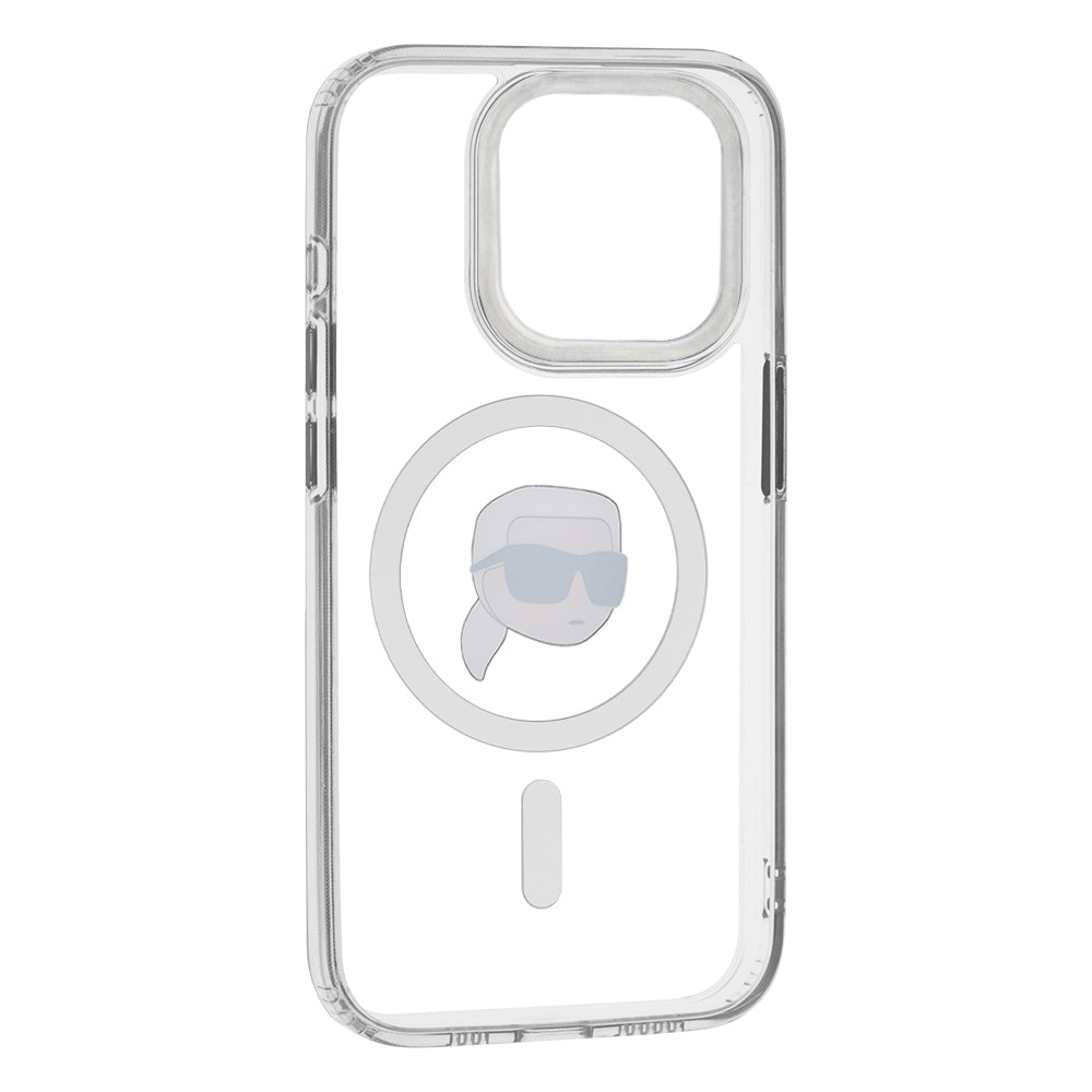 Ovitek MagSafe za Apple iPhone 15 Pro, Karl Lagerfeld, IML Metal Karl's Head, Bela