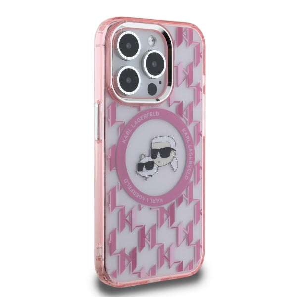Ovitek MagSafe za Apple iPhone 15 Pro, Karl Lagerfeld, IML Monogram Karl & Choupette's Heads, Roza
