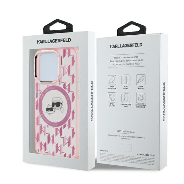 Ovitek MagSafe za Apple iPhone 15 Pro, Karl Lagerfeld, IML Monogram Karl & Choupette's Heads, Roza