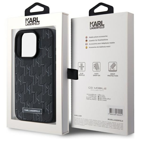 Ovitek MagSafe za Apple iPhone 15 Pro, Karl Lagerfeld, Monogram Metal Logo, Črn