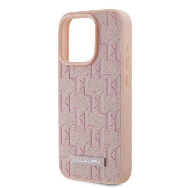 Ovitek MagSafe za Apple iPhone 15 Pro, Karl Lagerfeld, Monogram Metal Logo, Roza