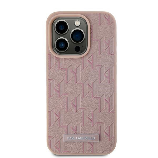 Ovitek MagSafe za Apple iPhone 15 Pro, Karl Lagerfeld, Monogram Metal Logo, Roza