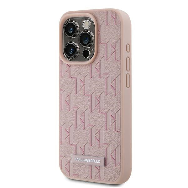 Ovitek MagSafe za Apple iPhone 15 Pro, Karl Lagerfeld, Monogram Metal Logo, Roza