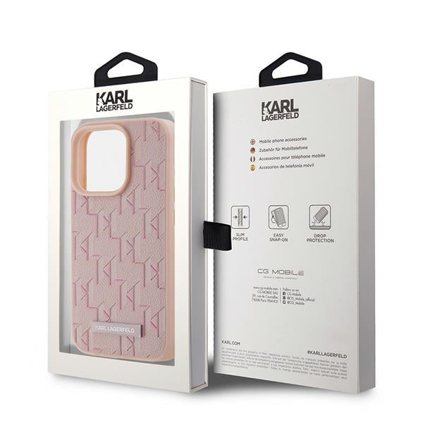 Ovitek MagSafe za Apple iPhone 15 Pro, Karl Lagerfeld, Monogram Metal Logo, Roza