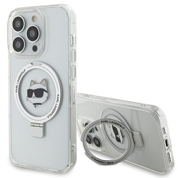 Ovitek MagSafe za Apple iPhone 15 Pro, Karl Lagerfeld, Ring Stand Choupette's Head, Bela