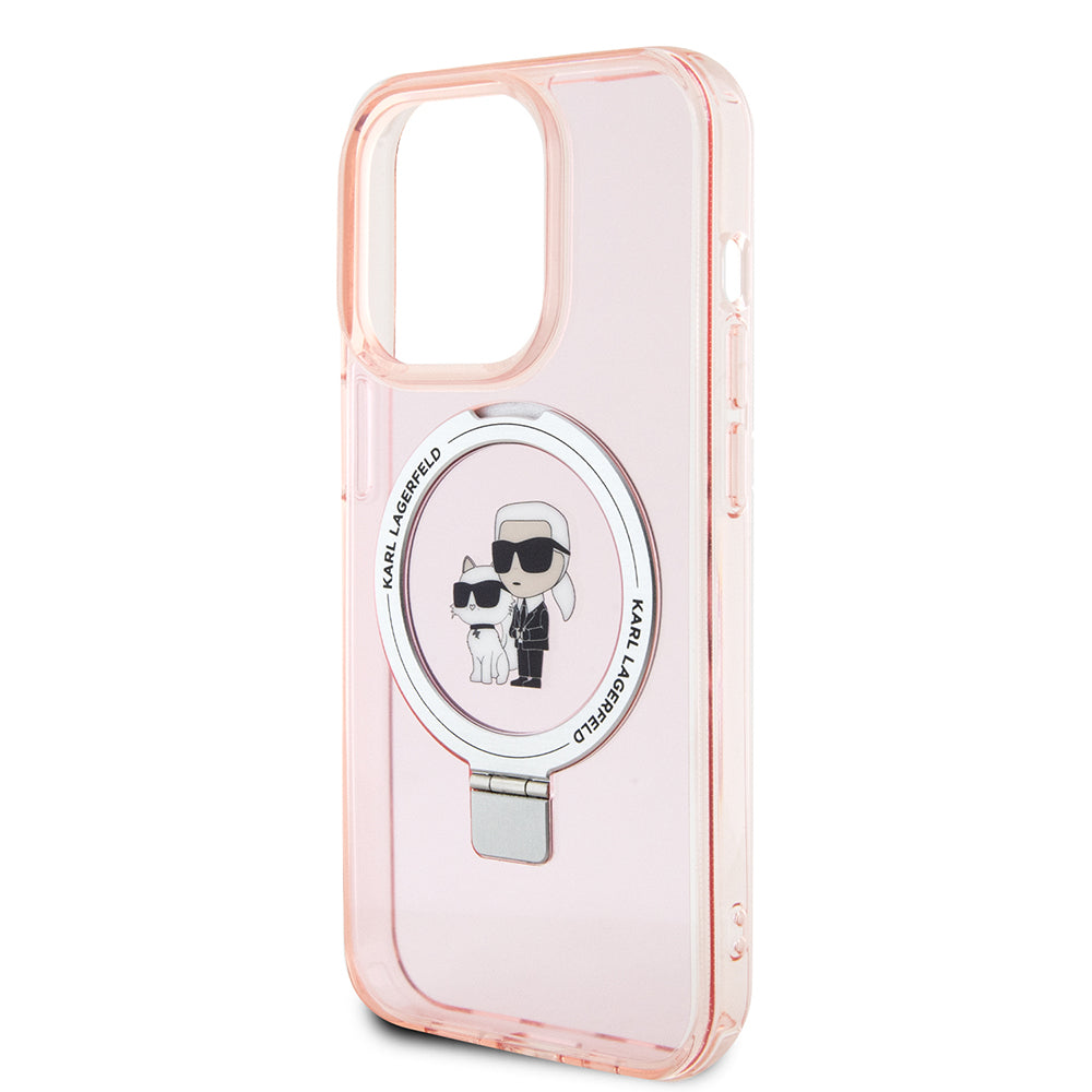 Ovitek MagSafe za Apple iPhone 15 Pro, Karl Lagerfeld, Ring Stand Karl & Choupette, Roza