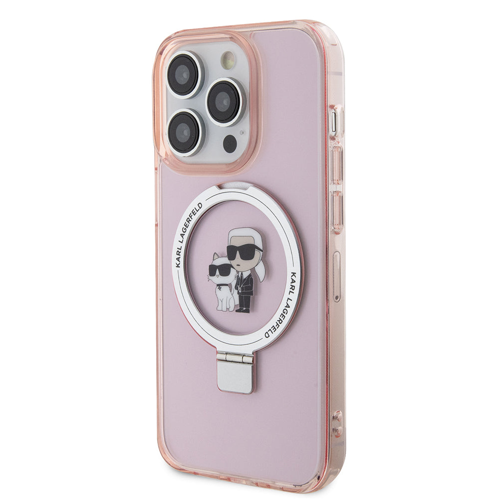 Ovitek MagSafe za Apple iPhone 15 Pro, Karl Lagerfeld, Ring Stand Karl & Choupette, Roza