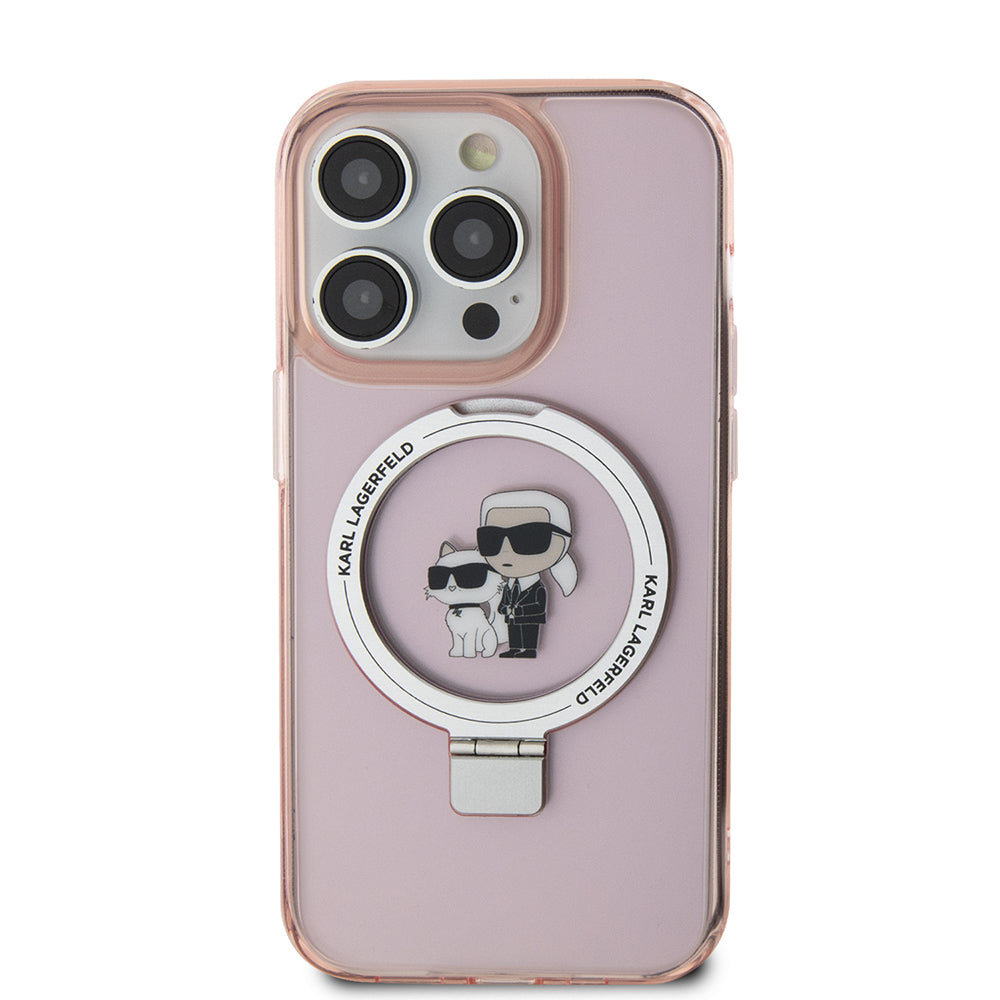 Ovitek MagSafe za Apple iPhone 15 Pro, Karl Lagerfeld, Ring Stand Karl & Choupette, Roza