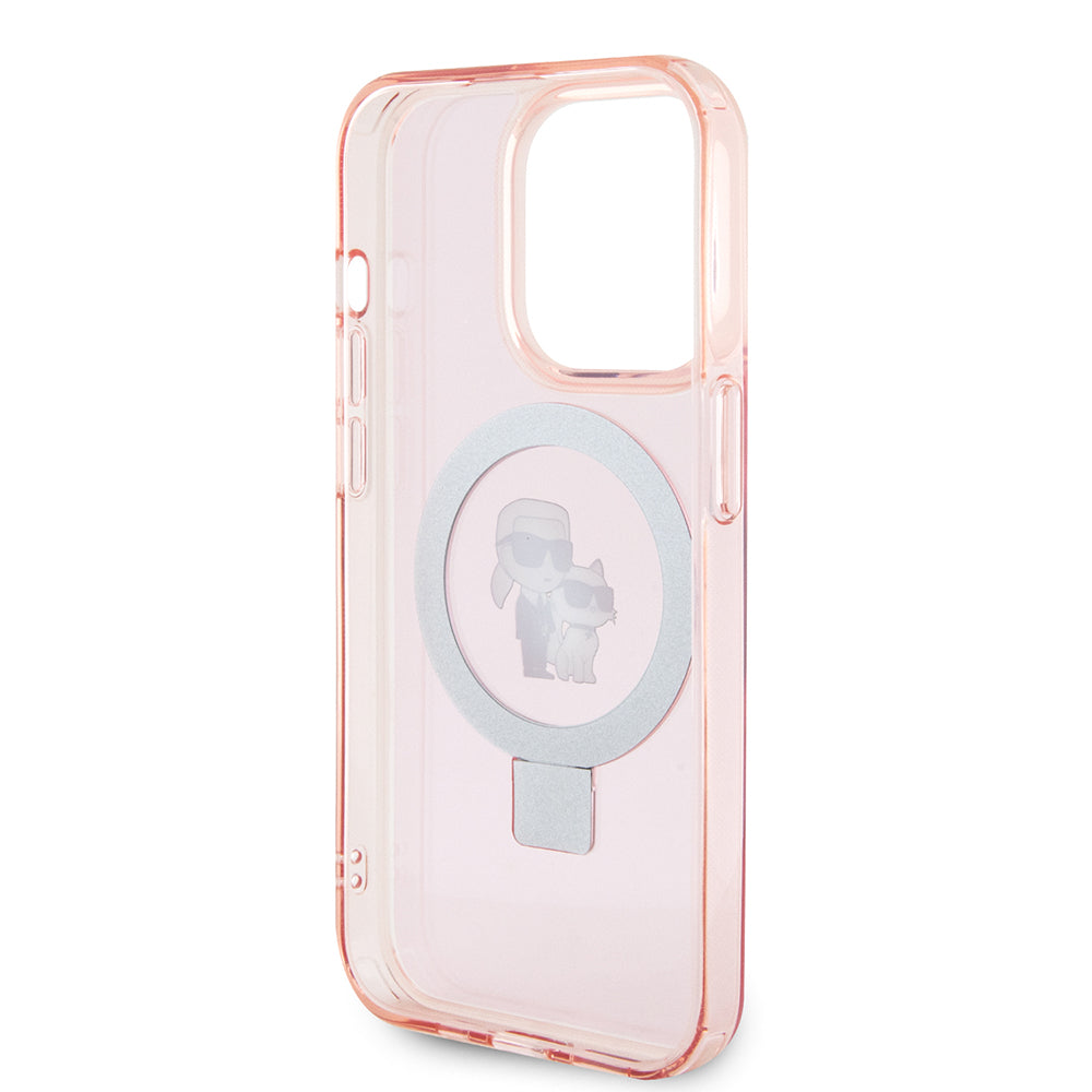 Ovitek MagSafe za Apple iPhone 15 Pro, Karl Lagerfeld, Ring Stand Karl & Choupette, Roza